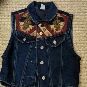 Vintage Jean vest with tapestry western roughrider